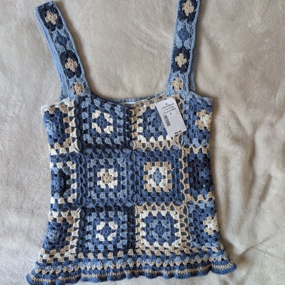 Ricki's Blue and Cream Crochet Top - Picture 1 of 7